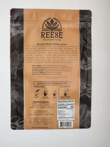 Vista 6 de Café orgánico de hongos – Enfoque alimentado con Reishi, melena de león, cordyceps y cola de pavo – Alivio del estrés, salud cerebral, energía