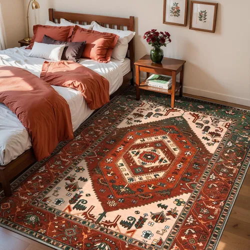Vista 457 de SERISSA - Tapetes florales vintage, antideslizante, lavable, pequeño, ultrasuave, bohemio, de pelo bajo, para entrada, interiores, habitación
