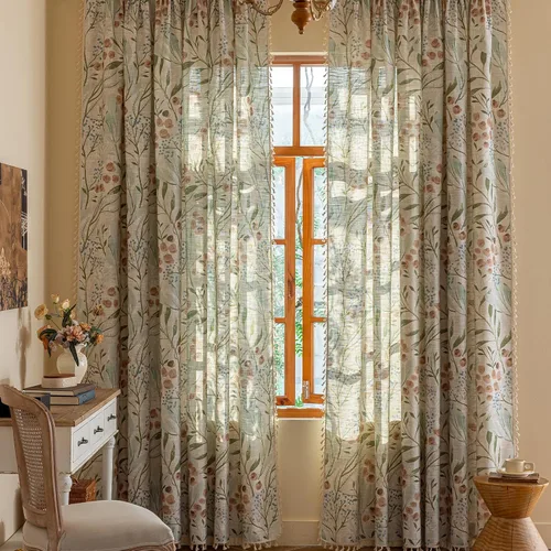 Vista 19 de Cortinas florales de granja semiopacas para sala de estar, de 63 pulgadas de largo, mezcla de lino y algodón, paneles de cortina de ventana cortos