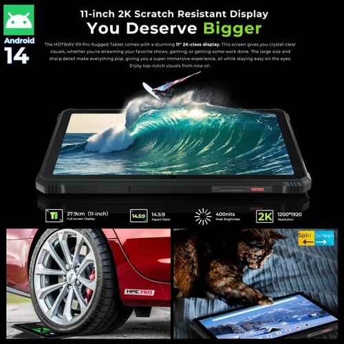 Vista 2 de HOTWAV R9 Pro 2025 Tablet Resistente 2K de 11 Pulgadas Android 14, Tablet Impermeable de 20080mAh 20GB+256GB/2TB TF Tablets para Exteriores