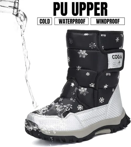 Vista 2 de Mishansha - Botas de nieve para niñas, niños niños pequeños niños grandes invierno, cálidas, impermeables, antideslizantes, anti colisión, corte