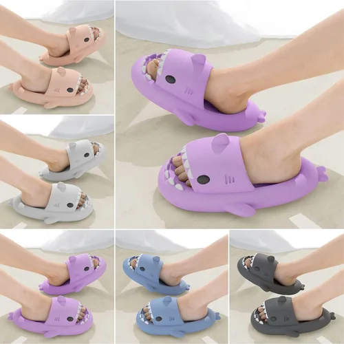 Vista 5 de Sandalias de tiburón para niños, bonitas pantuflas mejoradas, sandalias de tiburón en la nube, antideslizantes, suela gruesa, cómodas, bonitas