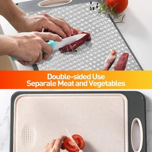 Vista 3 de APSARAS USA Tabla de cortar 3D de doble cara, tablas de cortar de acero inoxidable para cocina, tabla de cortar de acero inoxidable de grado