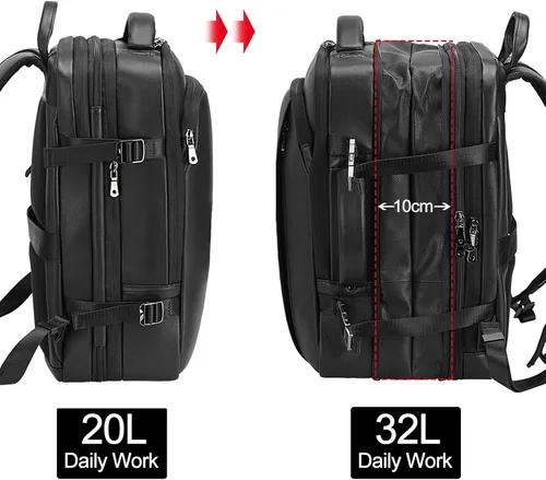 Vista 4 de Masa Kawa Mochila de cuero para laptop de 15.6 pulgadas para hombres expandible 36L viaje de negocios mochila Daypack Weekender Bag