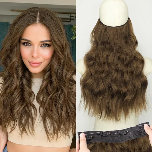 Vista 12 de KooKaStyle - Extensiones de cabello con hilo invisible, diadema transparente, ajustables, 4 clips fijadores, cabello largo y ondulado de 12