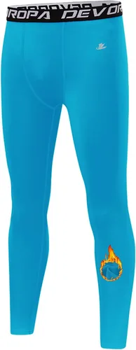 Vista 10 de DEVOROPA - Leggings de compresión para niños, mallas deportivas con forro polar, capa base térmica Verde militar (forro polar)