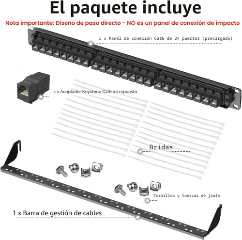 Vista 7 de Jadaol [Listado UL] Panel de Parches de 24 Puertos para Montaje en Rack o Montaje en Pared de 19 Pulgadas, Panel de Red Cat 6 de 1U Precargado