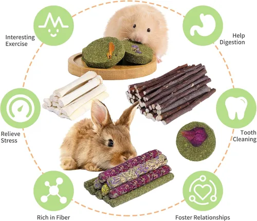 Vista 2 de 40-50 juguetes masticables de conejo, conejillo de indias, hámster, juguetes masticables de conejo, bambú dulce, palo de manzana, palo de Timothy