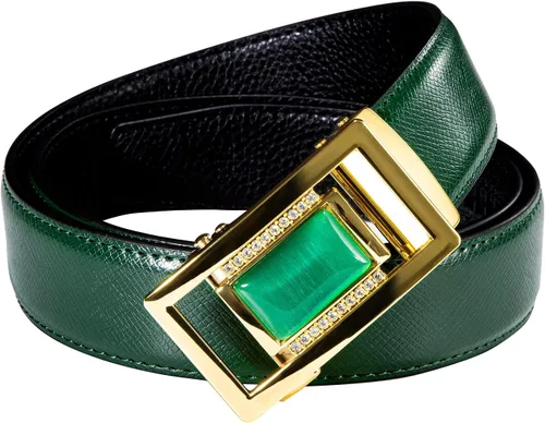 Vista 8 de Barry.Wang Cinturón de trinquete de cuero para hombre 1 3/8" hebilla A Oro Verde