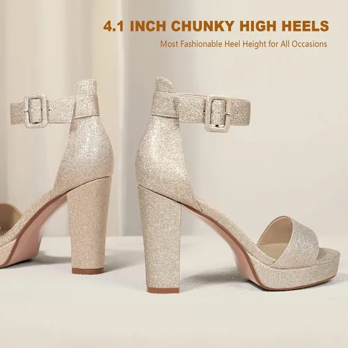 Vista 4 de IDIFU Modelo IN4 Sabrina - Sandalias de tacón alto para mujer, con plataforma gruesa y correa para amarrarlas al tobillo. Ideal para fiestas o bodas