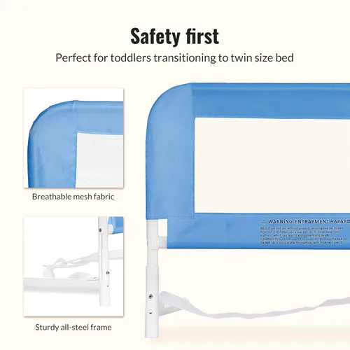 Vista 5 de Dream On Me Riel de cama de malla ajustable, dos niveles de altura, listo para usar, compatible con camas de tamaño individual para adultos Azul