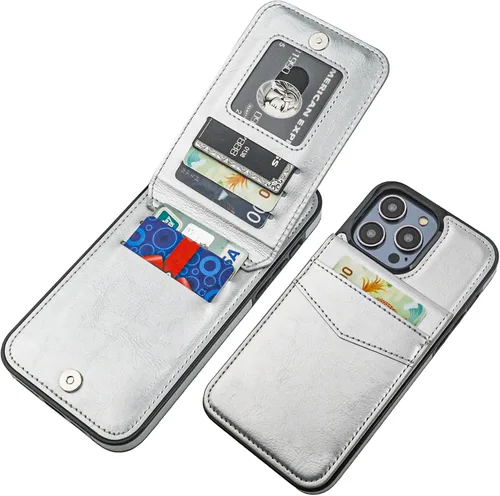 Vista 8 de KIHUWEY Compatible con iPhone 14 Pro Max Funda Cartera Plegable con Soporte para Tarjeta de Crédito, Cierre Magnético de Cuero Premium, Función