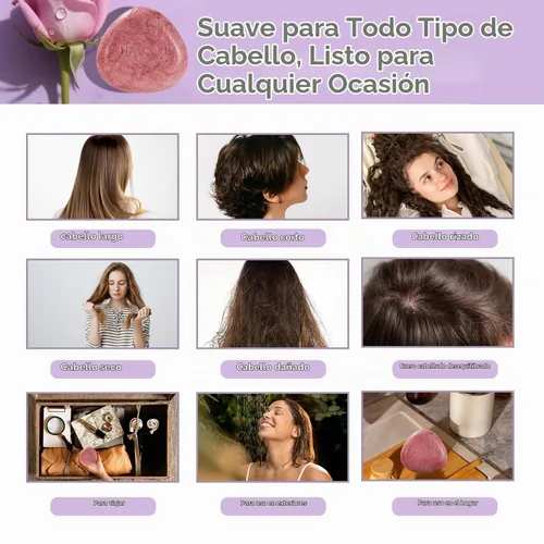 Vista 4 de Barra de champú Rose – Fortalece, nutre y da volumen al cabello – Fórmula a base de plantas con aceite de coco, aceite de aguacate y extractos