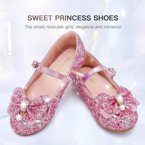 Vista 3 de Furdeour Zapatos de vestir para niñas, zapatos de ballet de princesa con purpurina para boda, fiesta, boda, fiesta, dama de honor, zapatos planos