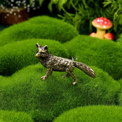 Vista 3 de Mini figura de zorro de latón pequeño, figura de zorro dorado de latón macizo para estante de escritorio, decoración del hogar, escultura pesada