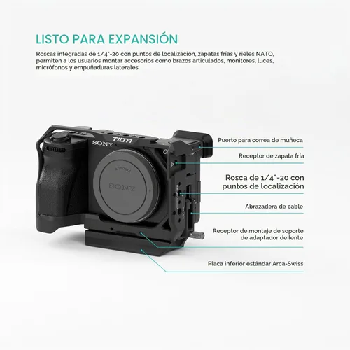Vista 6 de Tilta Jaula completa para cámara a6700 Accesorios de montaje Diseño personalizado Listo para ARCA Compatible Abrazadera HDMI Negro