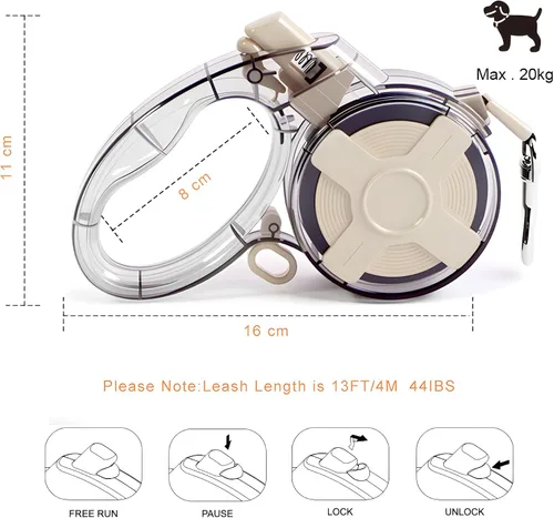 Vista 7 de Correa retráctil para perros pequeños, correa retráctil reflectante de 13 pies con diseño sin enredos de 360°, cinta de nailon resistente