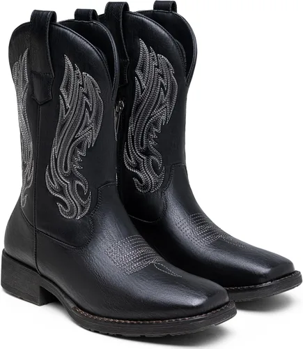 Vista 5 de Jousen Botas Vaqueras para Hombres con Bordado, Botas Occidentales Retro de Punta Cuadrada para Hombre, Botas Vaqueras Para Hombre