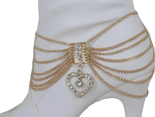 Vista 7 de TFJ - Pulsera de botas para mujer, cadena de metal dorado brillante, estilo occidental, estilo occidental, dije de amor, Metal