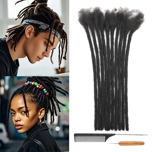 Vista 9 de Extensiones de Rastas de Cabello Humano 0.4cm de Grosor 4 Pulgadas 20 Hebras 100% Cabello Humano Real para Hombres/Mujeres/Niños Completamente