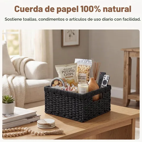 Vista 4 de StorageWorks Cesta de mimbre con asa, cestas de almacenamiento de mimbre para organizar, cestas de almacenamiento decorativas para estantes, cuerda