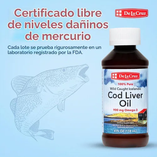 Vista 6 de De La Cruz Aceite de Hígado de Bacalao Puro Aceite de Pescado Islandés