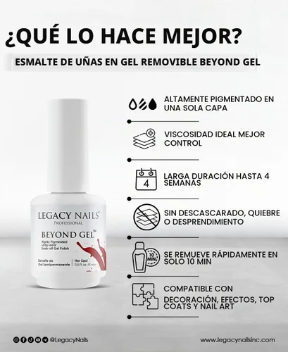 Vista 2 de LEGACY NAILS Professional Beyond Gel Soak-Off Esmalte de uñas – Cobertura completa, altamente pigmentado (BEYOND GEL – ALBA 1/2 oz)