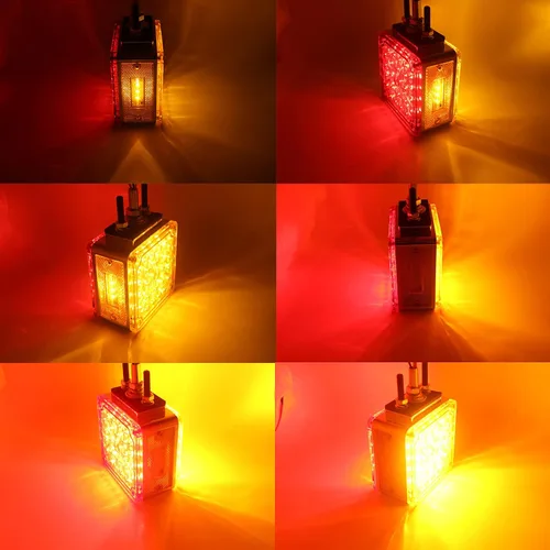 Vista 2 de 2 luces de guardabarros con pedestal de doble cara ámbar/roja con montaje de perno, 52 luces LED cuadradas para semirremolques, Peterbilt Kenworth