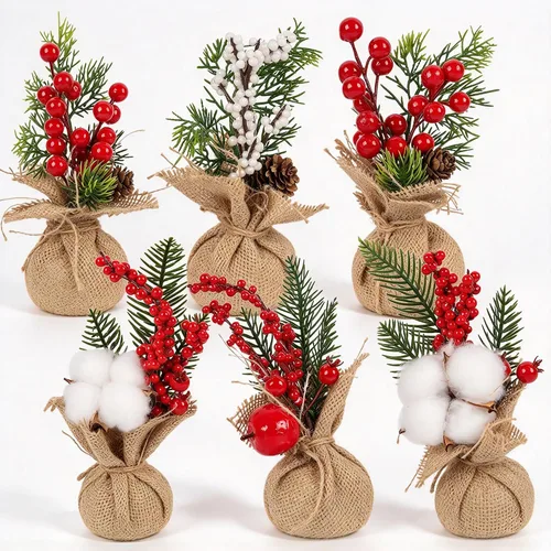 Vista 14 de winemana 6 piezas de mini decoración de mesa de árbol de Navidad, centros