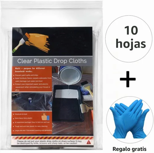 Vista 2 de 10 piezas de lonas de plástico para pintores, cubierta impermeable y antipolvo, lona desechable de 9 x 12 pies para pintar para sofá/cubierta