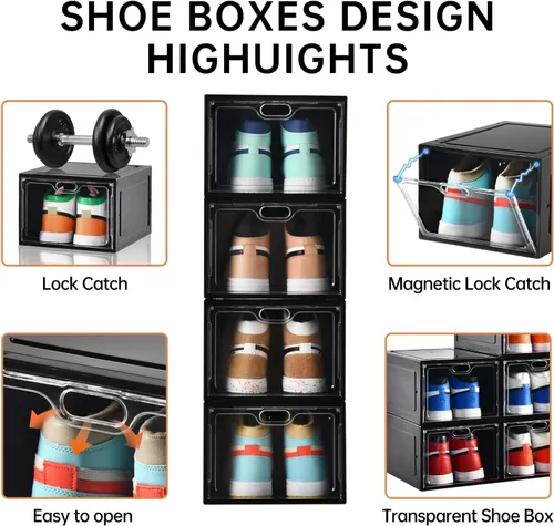 Vista 5 de INSTY Paquete de 12 cajas grandes de almacenamiento de zapatos, organizador de almacenamiento de zapatos transparente con puerta magnética