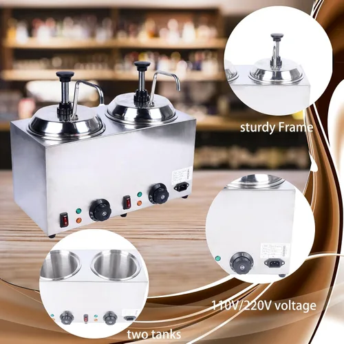 Vista 7 de Dispensador de salsa de queso, dispensadores de condimentos comerciales de caramelo de chocolate con 2 recipientes para calentador de dulce