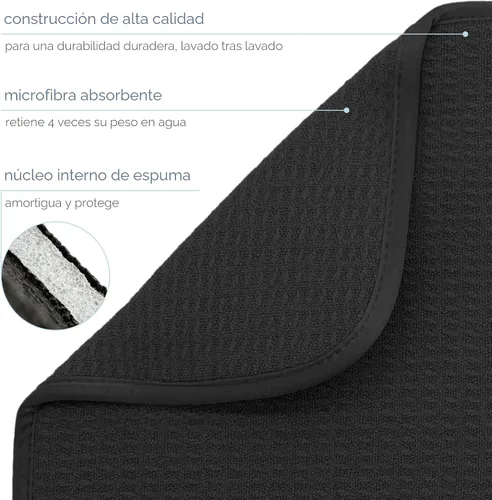 Vista 3 de S&T INC. Tapete de microfibra para secado de platos, reversible y absorbente para cocina, de 16 x 18 pulgadas, color negro