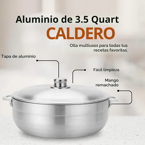 Vista 5 de Alpine Cuisine olla de caldero de aluminio antiadherente de 3.5 cuartos con tapa Utensilios de cocina duraderos y fáciles de limpiar