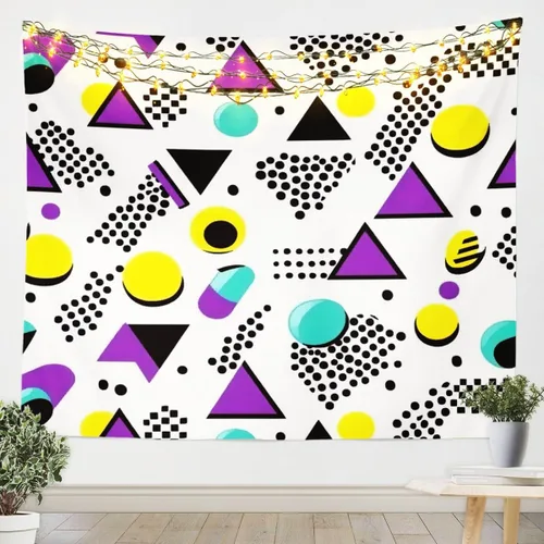 Vista 16 de Tapiz retro de los años 80 y 90, tamaño pequeño de 51 x 59, tapices geométricos abstractos urbanos modernos y colgantes de pared triangulares, arte