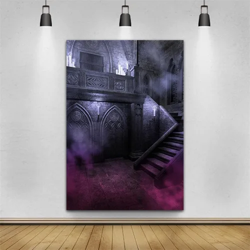 Vista 3 de AOFOTO Telón de fondo de 3 x 5 pies con diseño de castillo de estilo gótico sombrío para fotografía, habitación aterradora, noche de Halloween