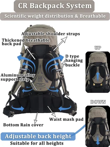 Vista 2 de Naturehike 70+5L Mochila de senderismo con cubierta de lluvia Azul