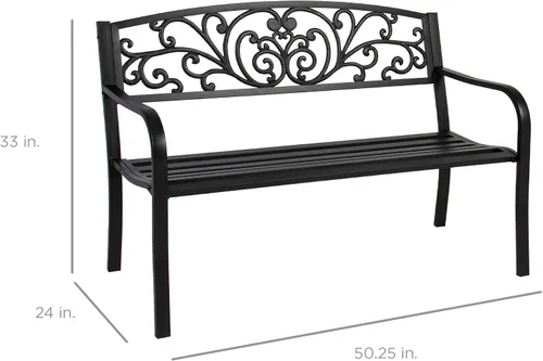 Vista 2 de Mejor Elección Productos 50 in patio parque banco de jardín patio marco de acero inoxidable muebles al aire porche silla, L, Negro