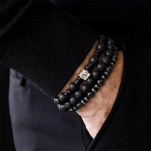 Vista 4 de RANKEEF - Pulsera de ojo de tigre para hombre, elástica, ajustable, cuentas de vidrio color negro, 516 de pulgada