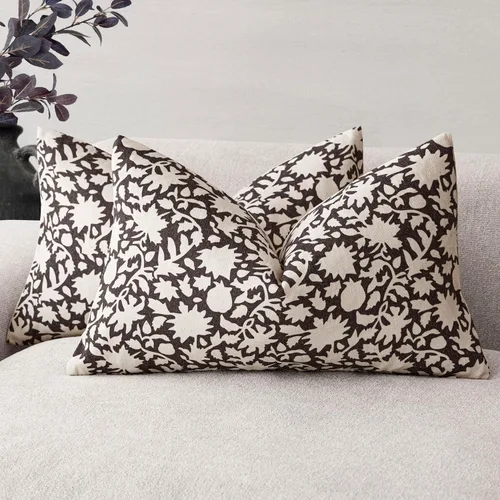 Vista 23 de Foindtower - Juego de 2 fundas de almohada decorativas con flores neutras estilo farmhouse, fundas de almohada boho para sofá, sofá cama