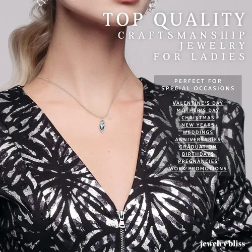 Vista 6 de Jewelry Bliss Cadena de oro blanco de 10 quilates y colgante ovalado con aguamarina azul auténtica y diamante piedra natal de marzo para mujer