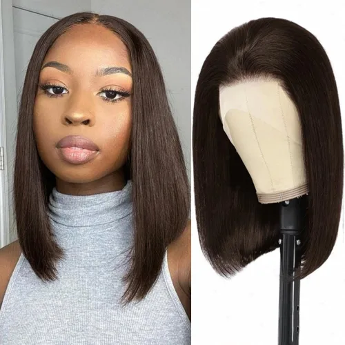 Vista 24 de UTIDE Peluca de cabello humano lacio de 5 x 5 pulgadas, peluca frontal de encaje frontal transparente HD de 150 %, peluca frontal corta y recta de 5