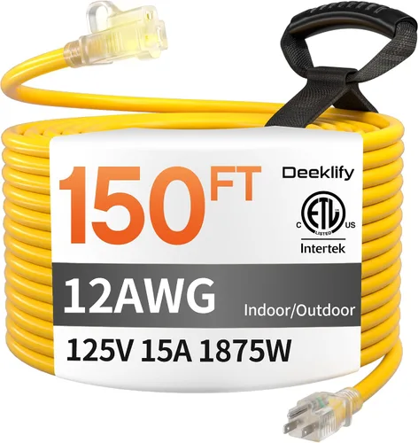 Vista 12 de Cable de extensión para exteriores de servicio pesado de calibre 12 de 50 pies con extremo iluminado, resistente al agua, cable de extensión de Negro