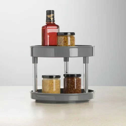 Vista 5 de mDesign Lazy Susan - Mesa giratoria de 2 niveles, contenedor de almacenamiento de alimentos para armarios, despensa, nevera, encimeras, organizador