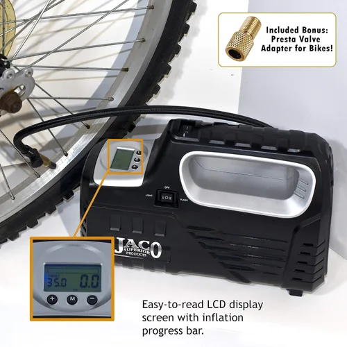 Vista 4 de JACO SmartPro 2.0 inflador digital de neumáticos AC/DC - Compresor de aire portátil automático - 100 PSI (12V DC, 110-120V AC)