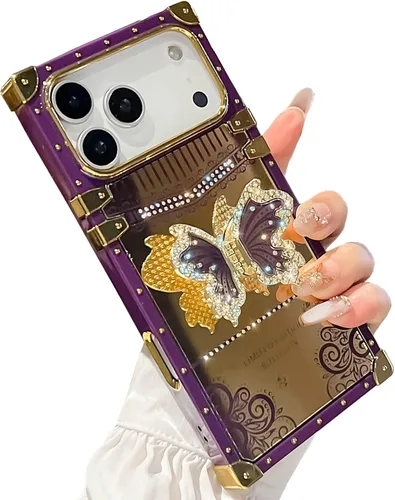 Vista 23 de Funda Rectangular de Lujo Femenina Compatible con iPhone 16 Pro Max Diseñada con Soporte de Anillo de Diamante con Función de Atril