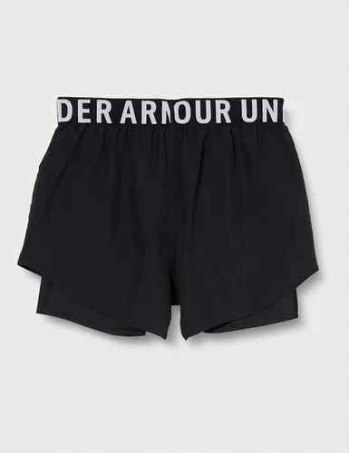 Vista 3 de Under Armour HeatGear Armour - Pantalones cortos 2 en 1 para niñas (niños grandes), negronegroplateado metálico, talla S (8 niños grandes), Negro