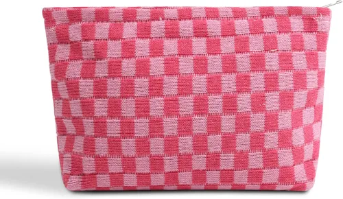 Vista 11 de Lindo bolso de maquillaje a cuadros Y2k para mujer Negro