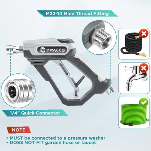 Vista 6 de PWACCS Pistola de espuma para lavadora a presión con accesorio de doble conector, cañón de espuma de pistola de lavado de energía corta y kit