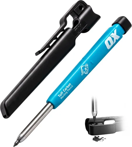 Vista 11 de OX Tools - Juego mecánico de lápices de carpintero - Lápiz de construcción resistente con clip para cinturón, sacapuntas, soporte y 4 minas